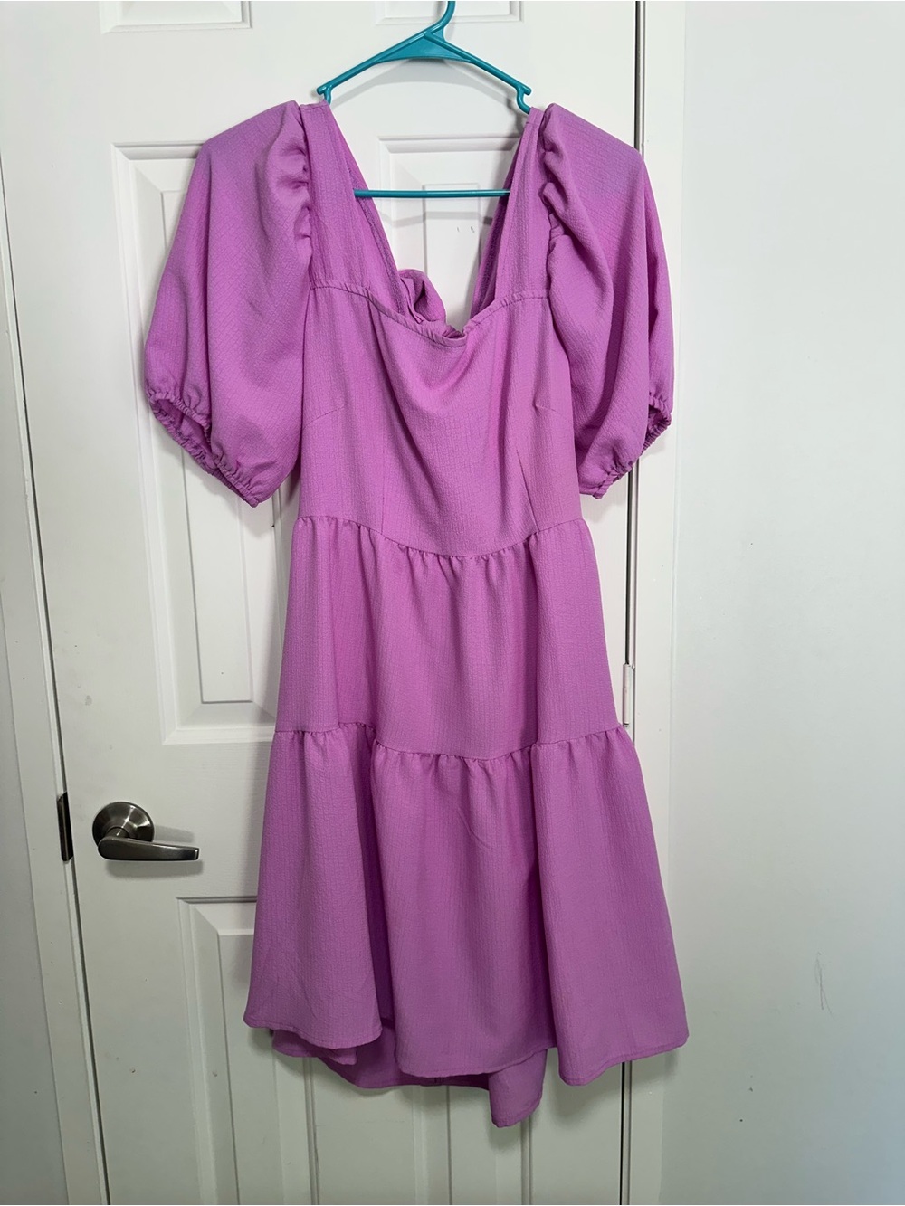 SHEIN Lavender Puff-Sleeve Tiered Midi Dress
